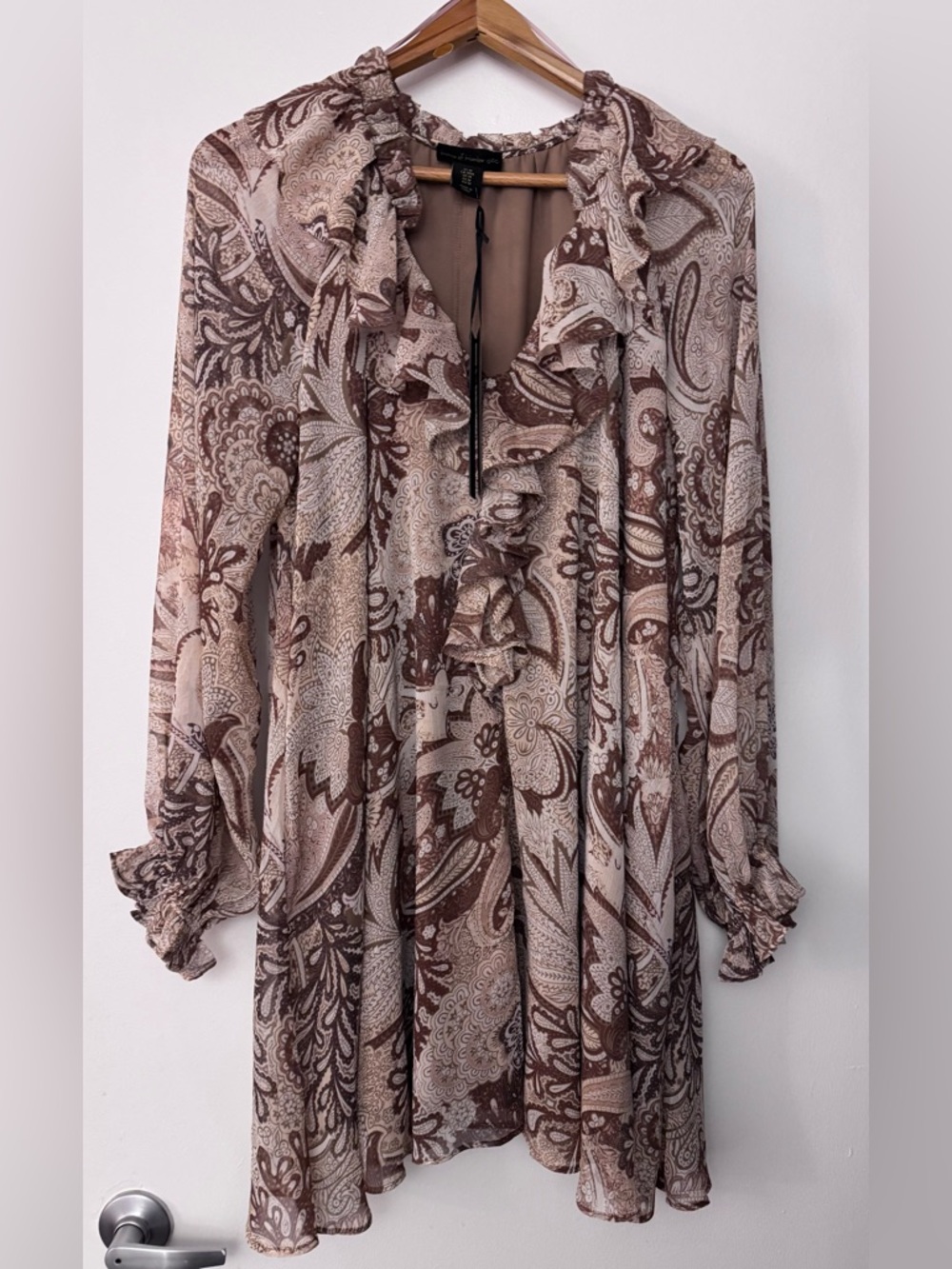 NWT Silky Chiffon Light & Flowy Mini Dress Ruffles Sheer Sleeve Romance Boho M